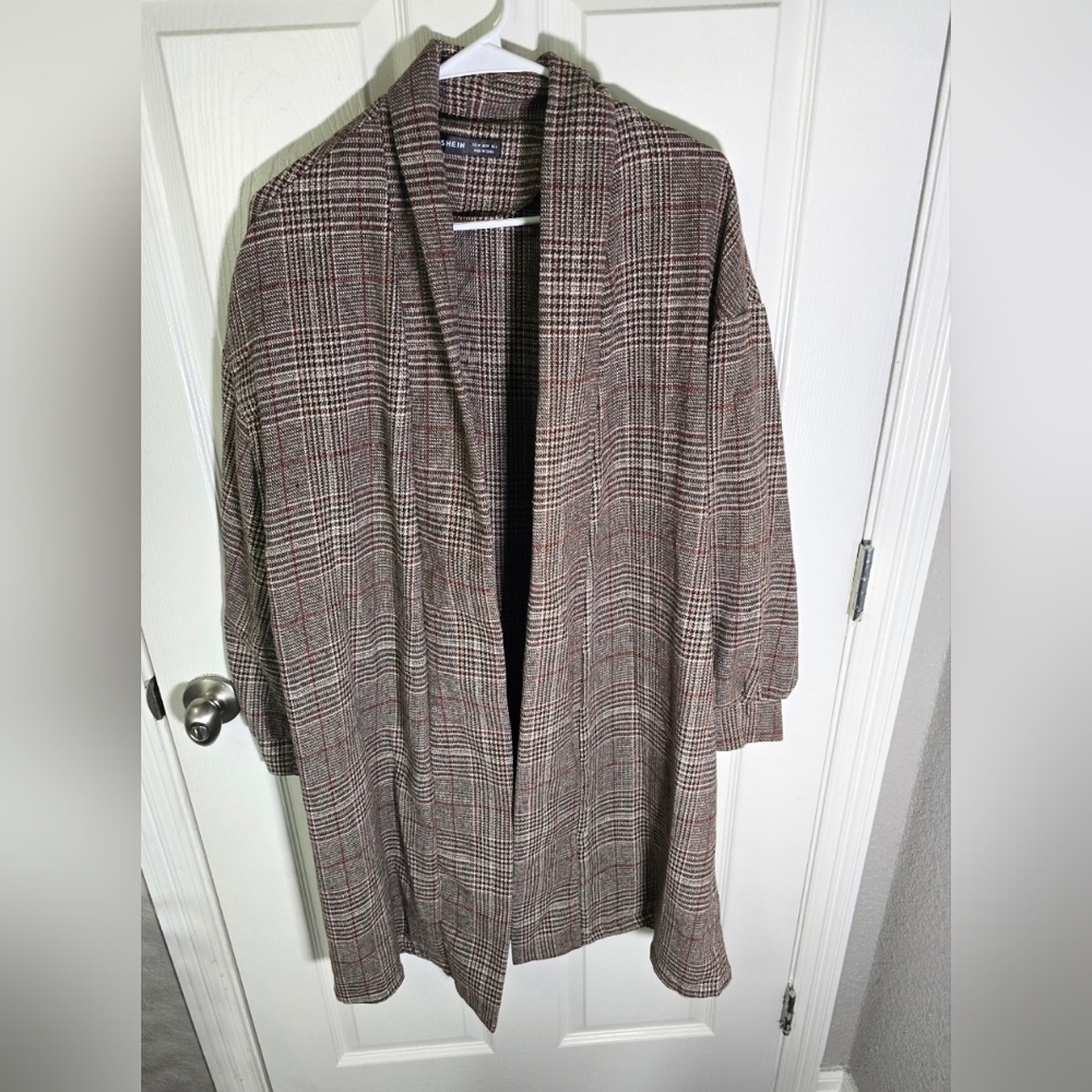 Shein Womens Plaid Open Front Casual Cardigan Medium